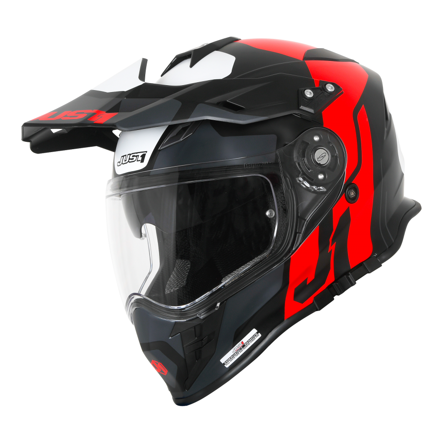 Шлем (мотард) JUST1 J34 Tour Hi-Vis красный/черный матовый (2021)